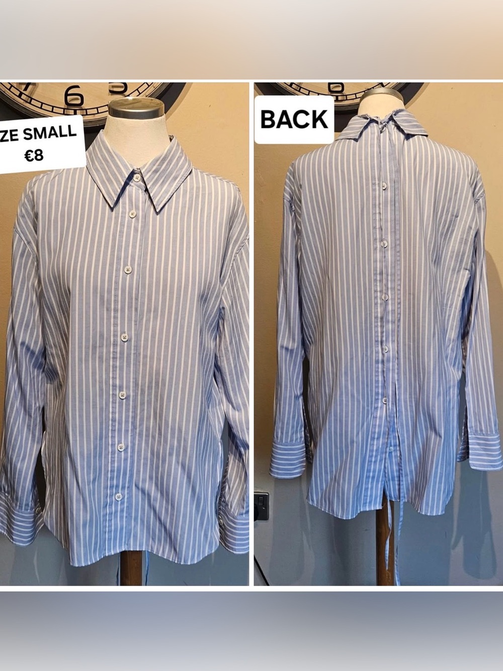 ISO Zara Blue and White Vertical Stripe Button-Down Shirt